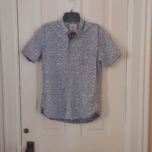 MBX Denim Wear Short Sleeve Blue Floral Button Down Shirt Slim Fit Size Large